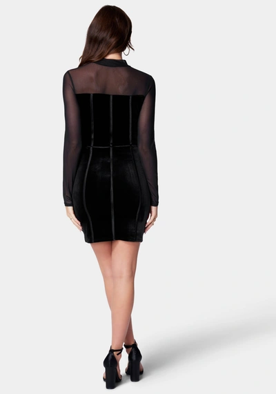 Bebe Mesh And Velvet Bodycon Dress In Jet Black