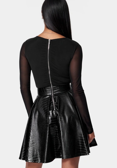 Bebe Faux Leather Flare Dress In Jet Black