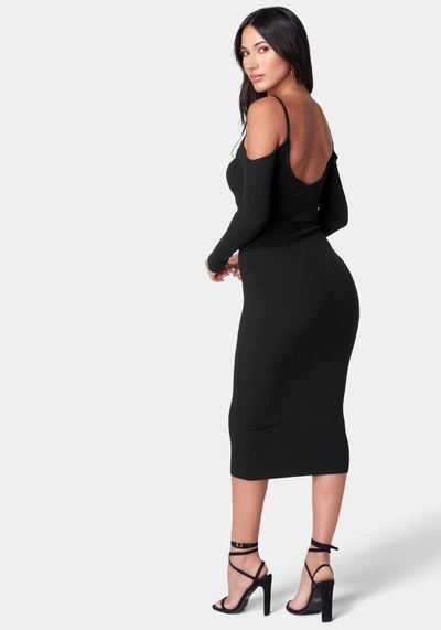 Bebe Cold Shoulder Knit Midi Dress In Jet Black
