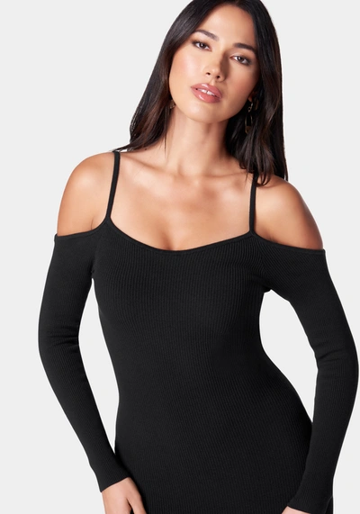 Bebe Cold Shoulder Knit Midi Dress In Jet Black