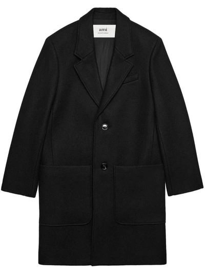 Shop Ami Alexandre Mattiussi Ami Paris Wool Single-breasted Coat In Black