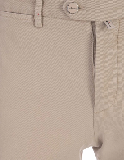 Shop Kiton Beige Stretch Cotton Trousers In Brown