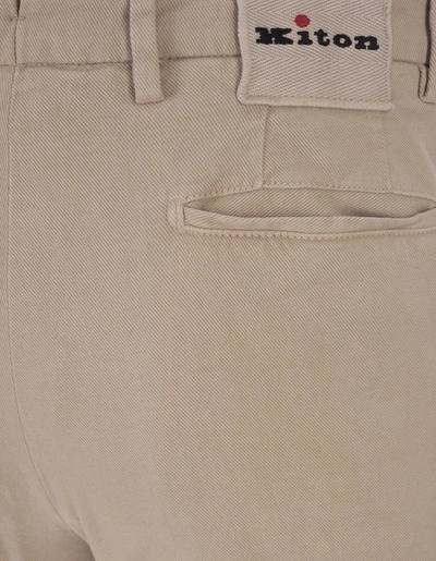 Shop Kiton Beige Stretch Cotton Trousers In Brown