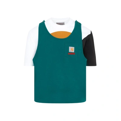 Shop Marni X Carhartt Wip Colour Block T-shirt Tshirt In Green