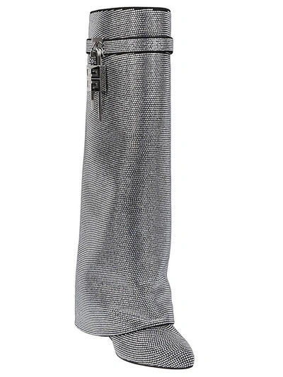 Shop Givenchy Shark Lock Rhinestones-embellished Boots In Silver