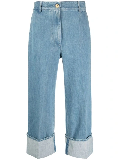 Shop Patou Iconic Wide Leg Crop Jeans In Blue