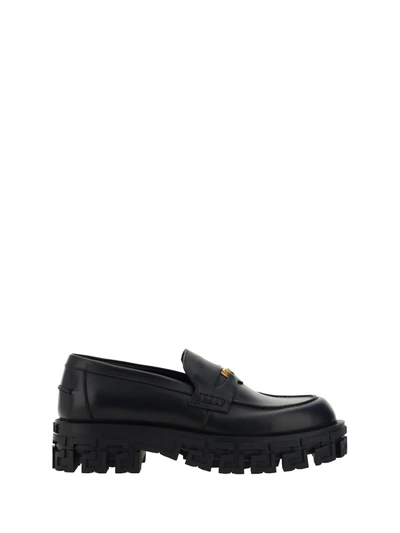 Shop Versace Loafers In Nero-oro