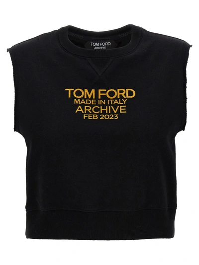 Shop Tom Ford Logo Print Top In Black