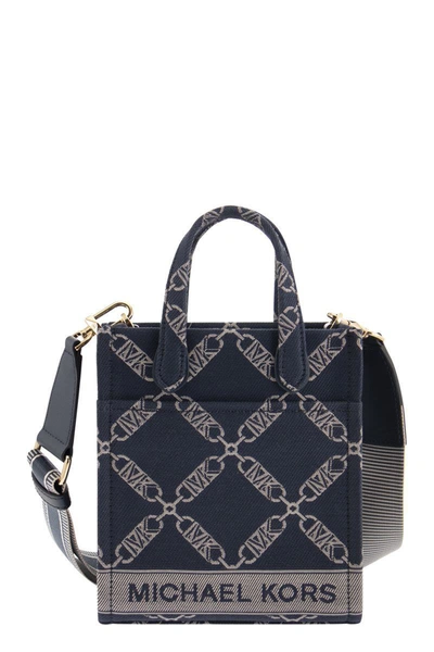 Shop Michael Kors Empire Jacquard Logo Shopper Bag Xs In Blue