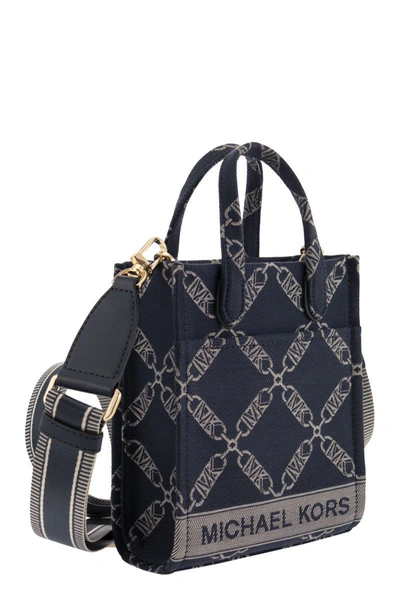 Shop Michael Kors Empire Jacquard Logo Shopper Bag Xs In Blue