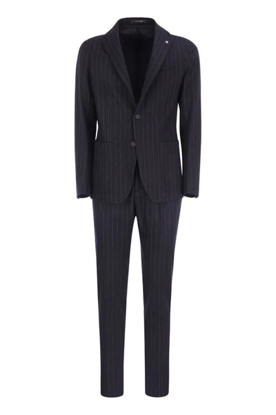 Shop Tagliatore Wool And Cotton Suit In Blue