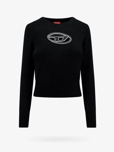 Diesel Jumper With Embroidered Cut-out Logo In Black
