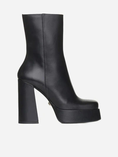 Shop Versace Leather Platform Ankle Boots In Black