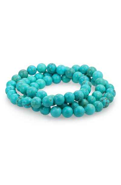 Bling Jewelry Simple Plain Set Of 3 Stabilized Turquoise 8mm Ball Bead Stones Stackable Strands Stretch Bracelet F In Aqua Turquoise