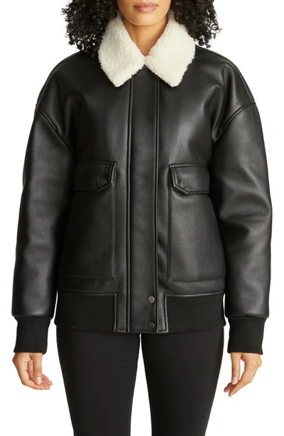 Shop Hudson Oversize Faux Shearling Collar Bomber Jacket In Black