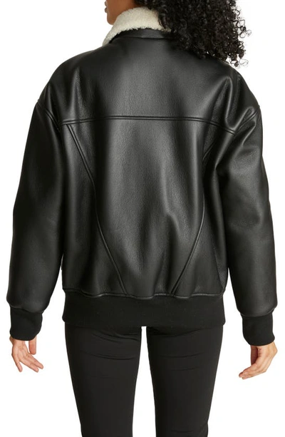 Shop Hudson Oversize Faux Shearling Collar Bomber Jacket In Black