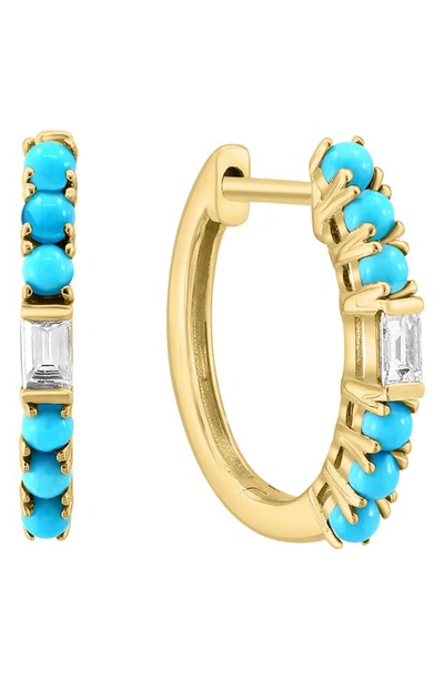 Shop Effy 14k Yellow Gold Diamond Baguette & Turquoise Hoop Earrings In Blue
