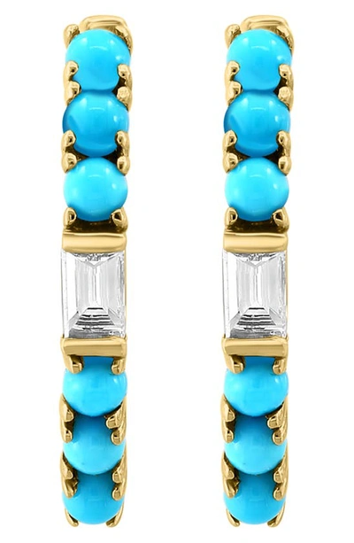 Shop Effy 14k Yellow Gold Diamond Baguette & Turquoise Hoop Earrings In Blue