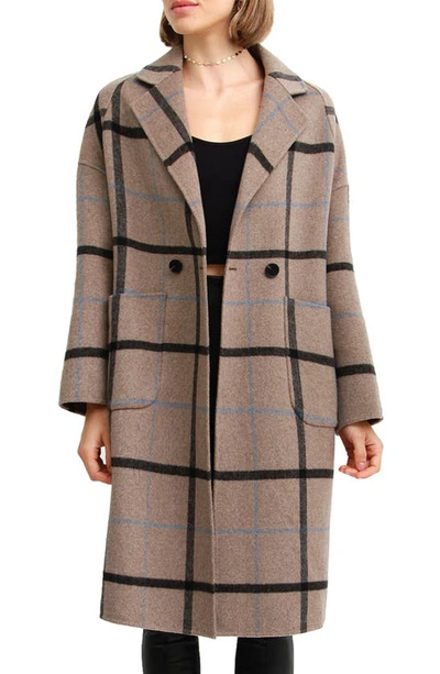 Belle & Bloom Publisher Double-breasted Wool Blend Coat In Oat Plaid