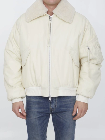 Shop Ami Alexandre Mattiussi Shearling Collar Bomber Jacket In Ivory