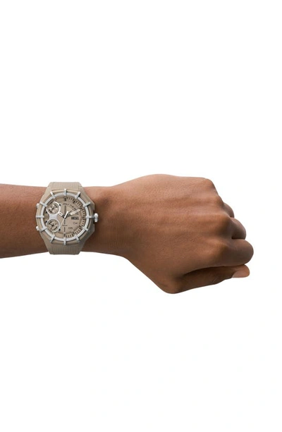 Shop Diesel Framed Silicone Strap Watch, 51mm In Beige/silver