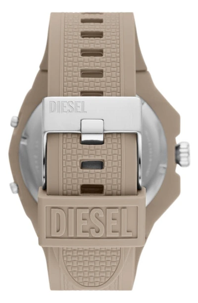Shop Diesel Framed Silicone Strap Watch, 51mm In Beige/silver