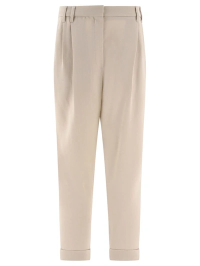 Shop Brunello Cucinelli Slouchy Trousers With Monili In White