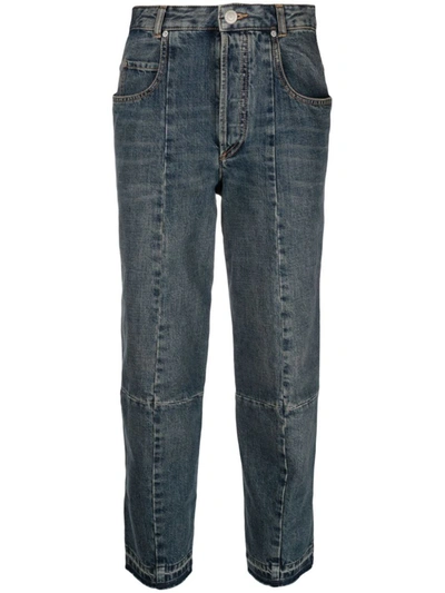 Shop Isabel Marant High-rise Panelled Tapered Jeans In Dark Blue