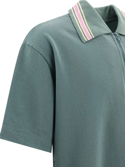 Shop Kapital "zip Up" Polo Shirt In Blue