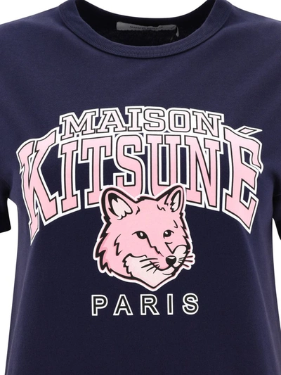 Shop Maison Kitsuné "campus Fox" T-shirt In Blue