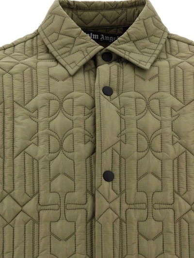 Shop Palm Angels "all Monogram" Quilted Jacket In Green