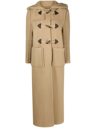 Shop Prada Hooded Wool Coat In Cammello