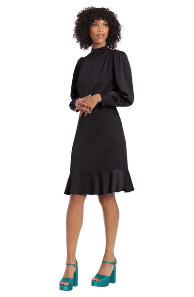 Shop Maggy London Long Sleeve Ruffle Hem Dress In Black