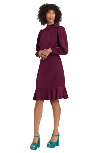 Shop Maggy London Long Sleeve Ruffle Hem Dress In Dark Purple
