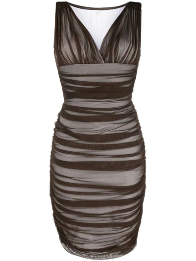Shop Norma Kamali Tara Sleeveless Dress In Brown