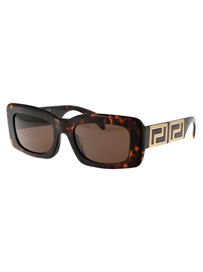 Versace Womens Brown 0ve4444u Branded-arm Rectangle-frame Tortoiseshell Acetate Sunglasses In 108/73 Havana