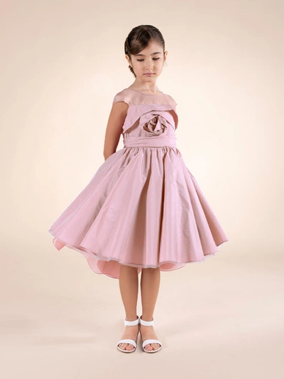 Marchesa Rose Detail Taffeta Gown In Pink