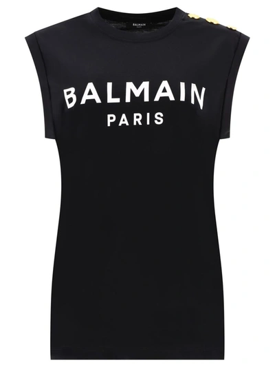 Shop Balmain "" Tank Top With Buttons In Black