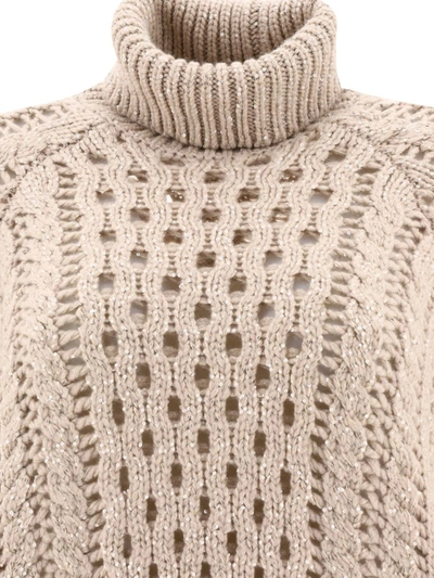 Shop Brunello Cucinelli Openwork Turtleneck Sweater In Beige