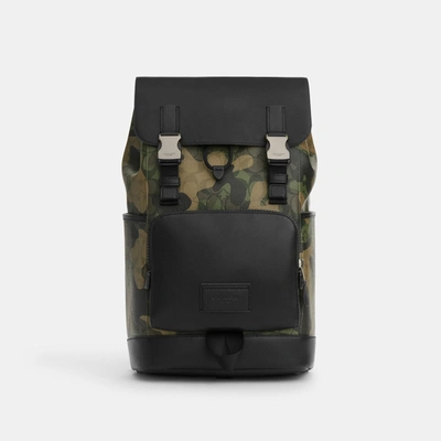 Shop Coach Outlet Track Backpack In Signature Canvas With Camo Print In Green