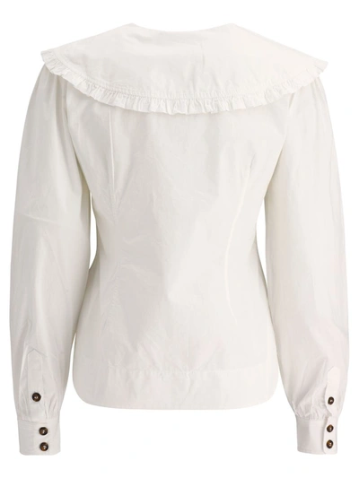 Shop Ganni Ruffled Poplin Shirt In White