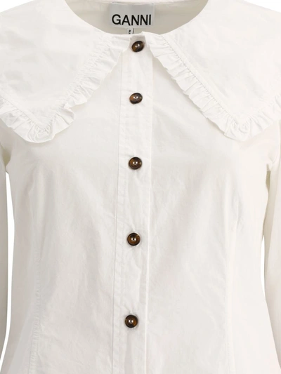 Shop Ganni Ruffled Poplin Shirt In White