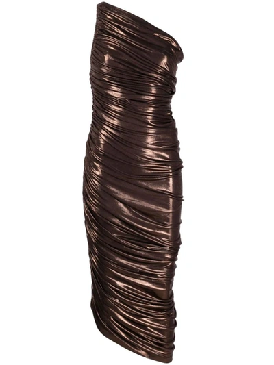 Shop Norma Kamali Diana Midi Dress With Ruffles In Brown