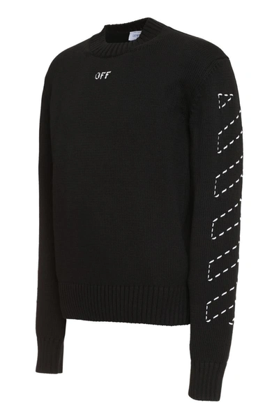 Shop Off-white Cotton Crew-neck Sweater In Black