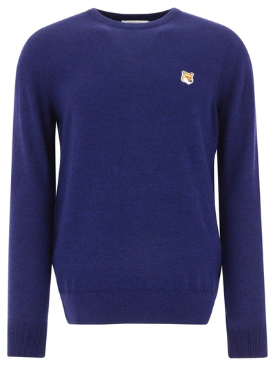 Shop Maison Kitsuné "fox Head" Sweater In Blue