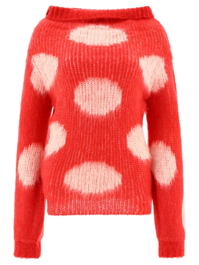 Shop Marni Mohair Sweater With Polka Dots In Red