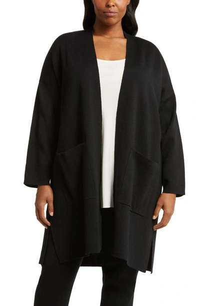 Shop Eileen Fisher Longline Merino Wool Blend Open Front Cardigan In Black/ Charcoal