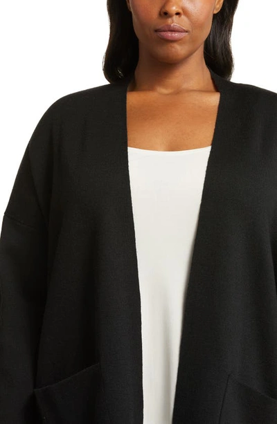 Shop Eileen Fisher Longline Merino Wool Blend Open Front Cardigan In Black/ Charcoal