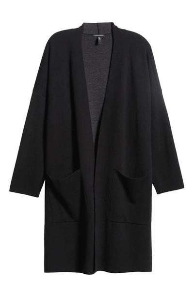Shop Eileen Fisher Longline Merino Wool Blend Open Front Cardigan In Black/ Charcoal