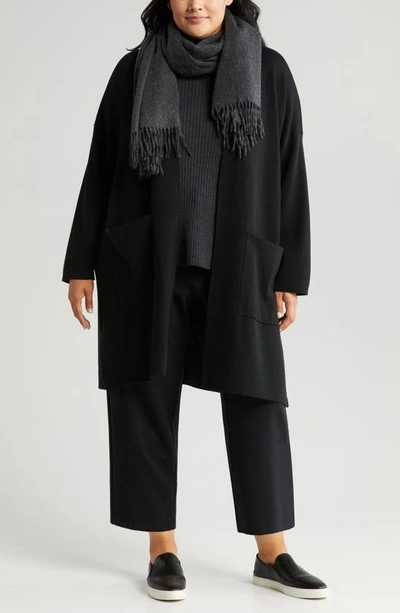 Shop Eileen Fisher Longline Merino Wool Blend Open Front Cardigan In Black/ Charcoal